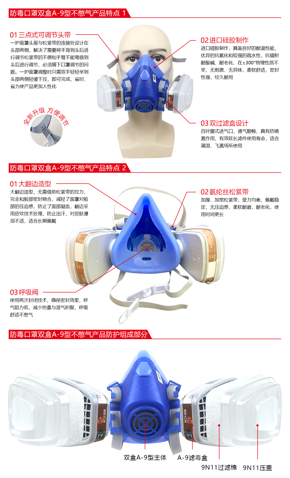 一護雙盒A-9型硅膠雙濾盒過濾式防毒面具圖片1