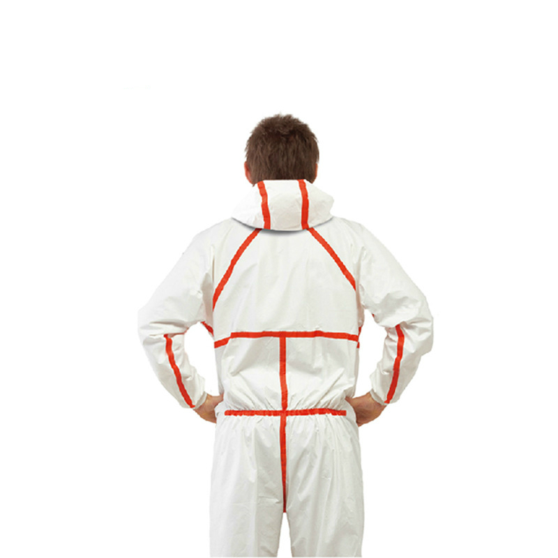 3M4565白色帶帽紅色膠條連體防護(hù)服圖片1