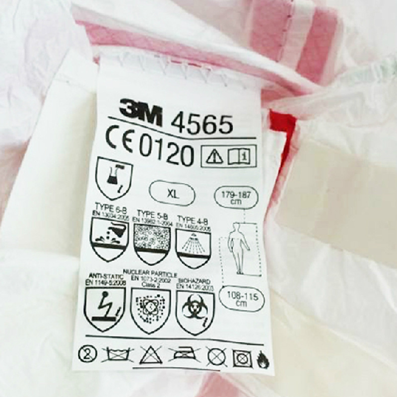 3M4565白色帶帽紅色膠條連體防護(hù)服圖片2