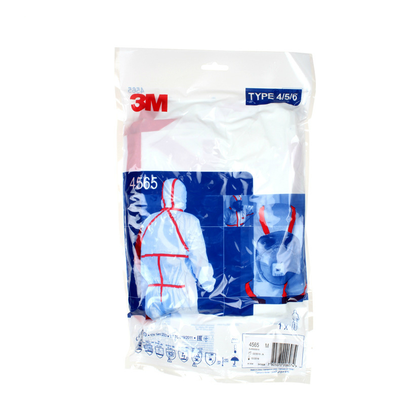 3M4565白色帶帽紅色膠條連體防護(hù)服圖片3
