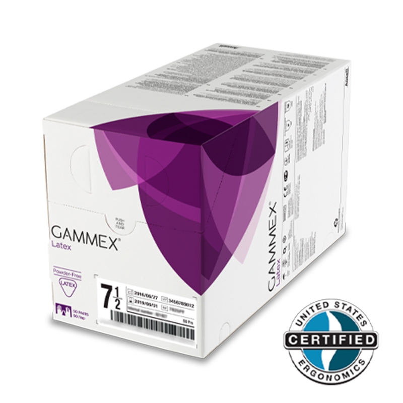 安思爾GAMMEX 330050070綠色無粉乳膠內(nèi)層外科手套圖片1