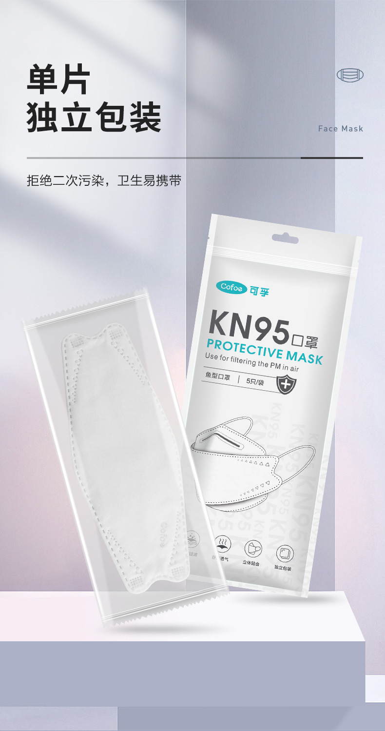 可孚KF-KZ-002魚(yú)型一次性kn95防塵口罩圖片5
