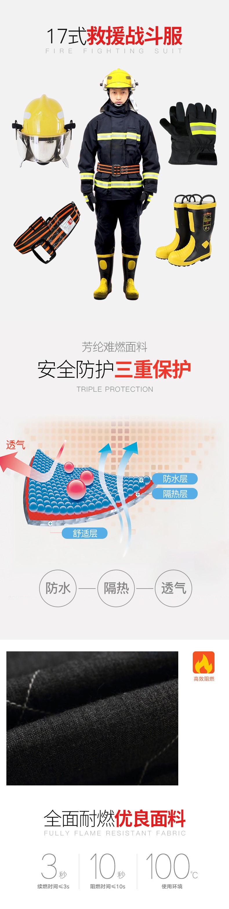 宇安消防 17式滅火防護阻燃消防戰(zhàn)斗服五件套圖片1