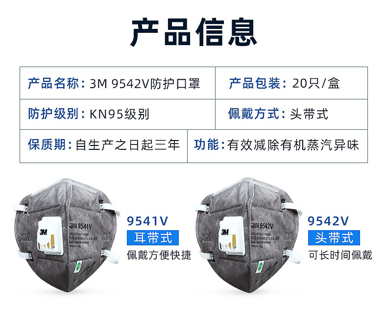 3M9542V活性炭KN95防毒口罩專業(yè)級呼吸防護口罩